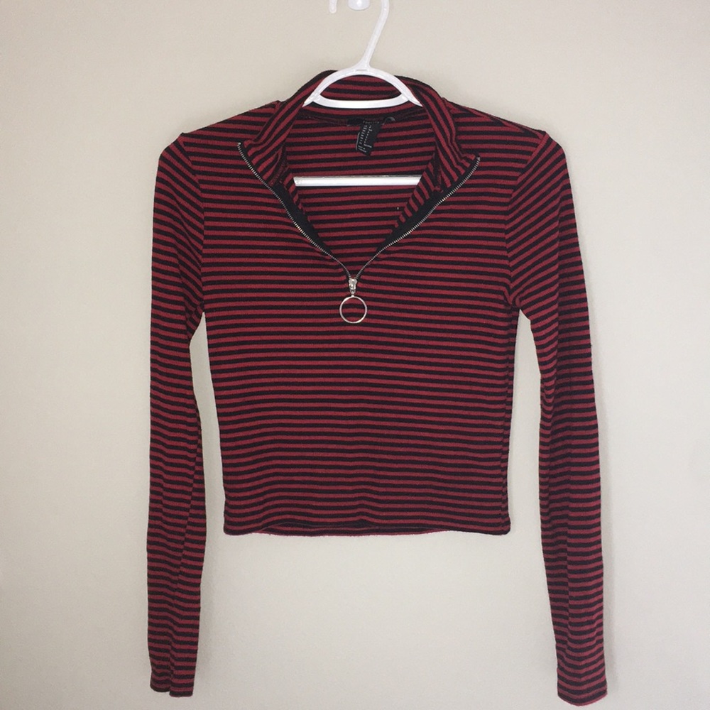 A long sleeve crop top that has stripes